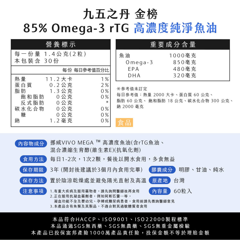 金榜．85%rTG純淨魚油